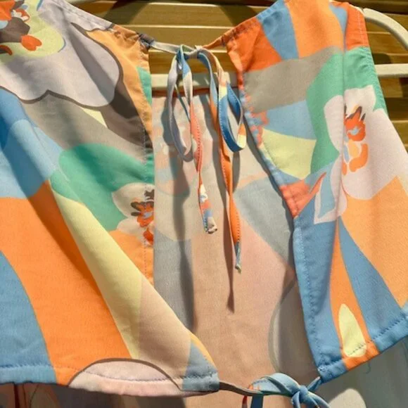 NWOT ASTR the Label High Neck Open Back Midi Dress - Orange blue multi - Size L - Picture 8 of 10